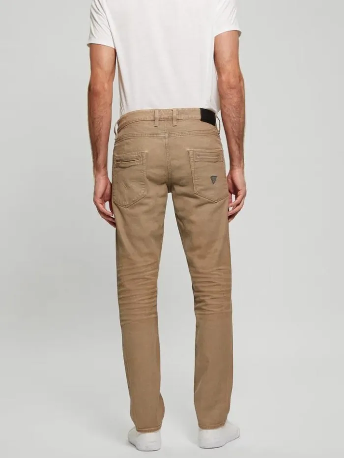 Men GUESS Jeans and Denim Coated Denim Slim Tapered Zip Jeans Isotope Brown