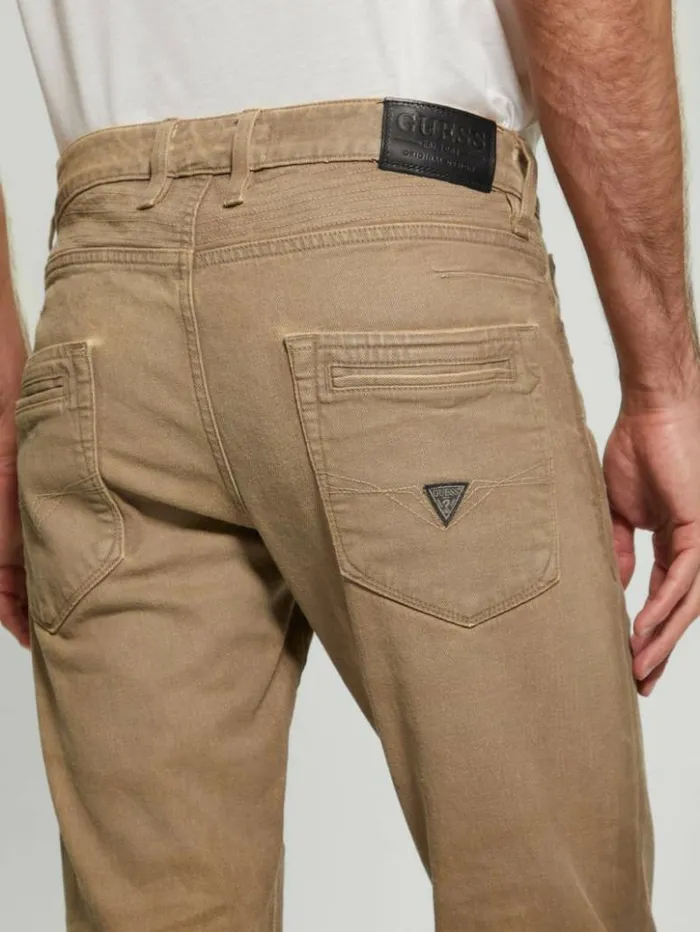 Men GUESS Jeans and Denim Coated Denim Slim Tapered Zip Jeans Isotope Brown