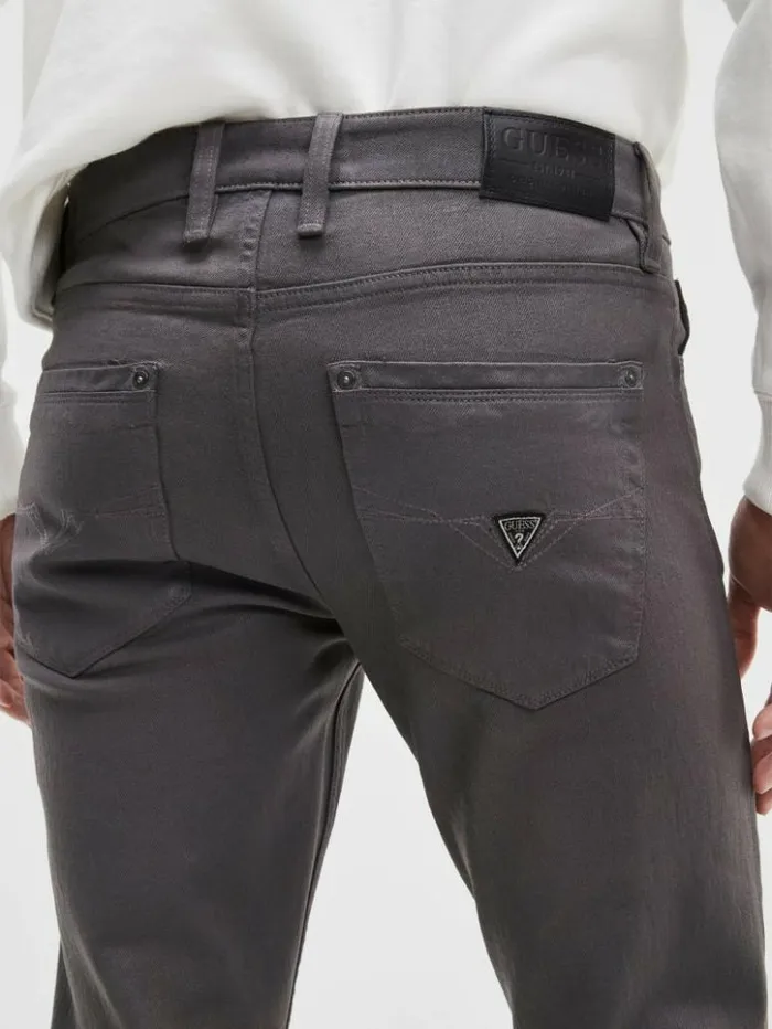 Men GUESS Jeans and Denim Coated Tapered Jeans Iron Grey Coated