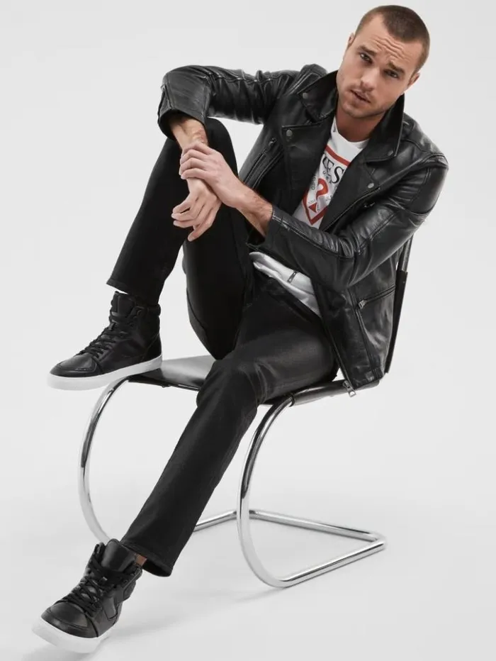 Men GUESS Jeans and Denim Coated Tapered Jeans Jet Black Coated