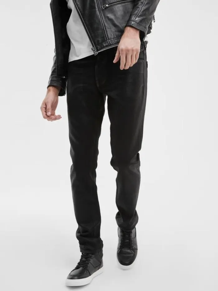 Men GUESS Jeans and Denim Coated Tapered Jeans Jet Black Coated
