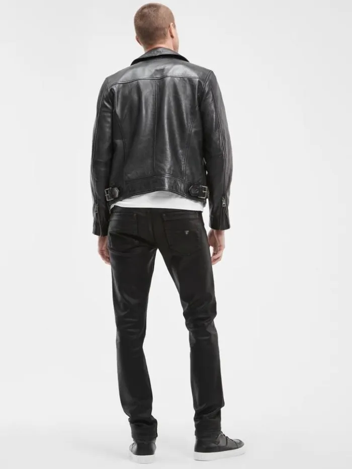 Men GUESS Jeans and Denim Coated Tapered Jeans Jet Black Coated