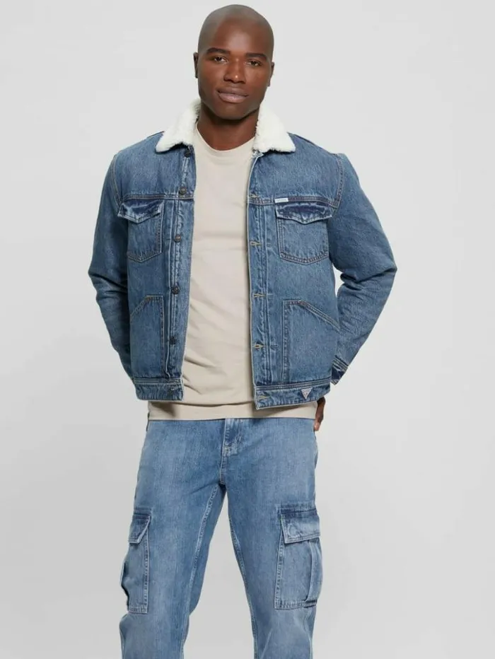 Men GUESS Jeans and Denim Dean Sherpa Jacket Worn Vintage
