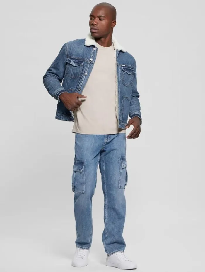 Men GUESS Jeans and Denim Dean Sherpa Jacket Worn Vintage