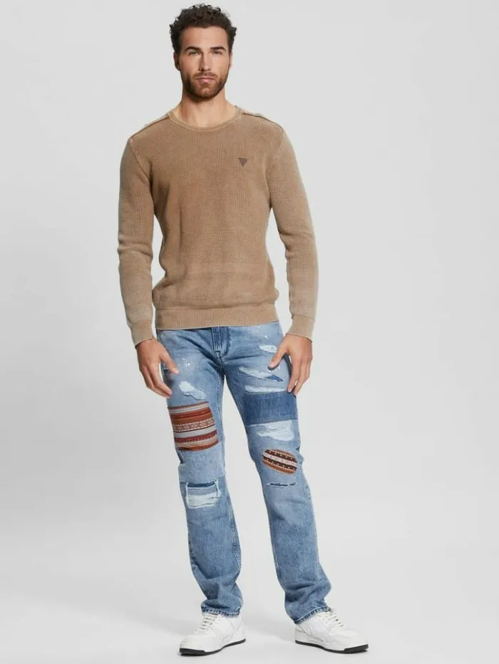Men GUESS Jeans and Denim Distressed Patch Straight Jeans Mesa Pop