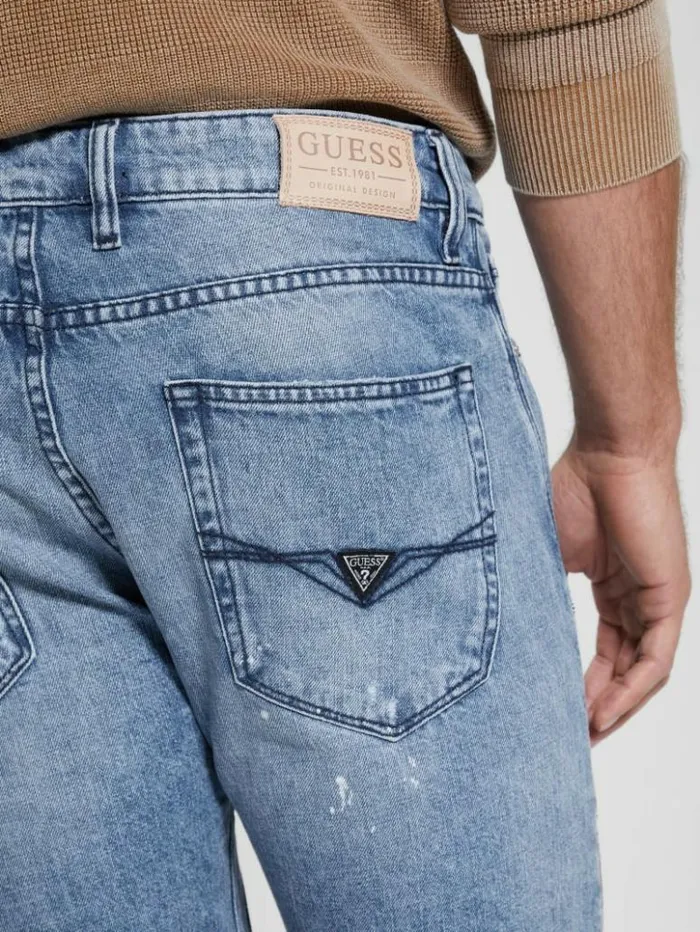 Men GUESS Jeans and Denim Distressed Patch Straight Jeans Mesa Pop