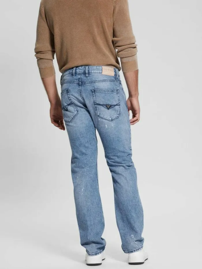 Men GUESS Jeans and Denim Distressed Patch Straight Jeans Mesa Pop