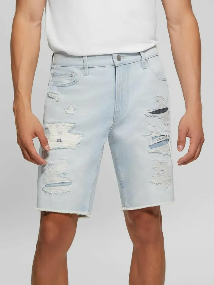 Men GUESS Jeans and Denim RipandRepair Regular Fit Denim Shorts Desert Sky