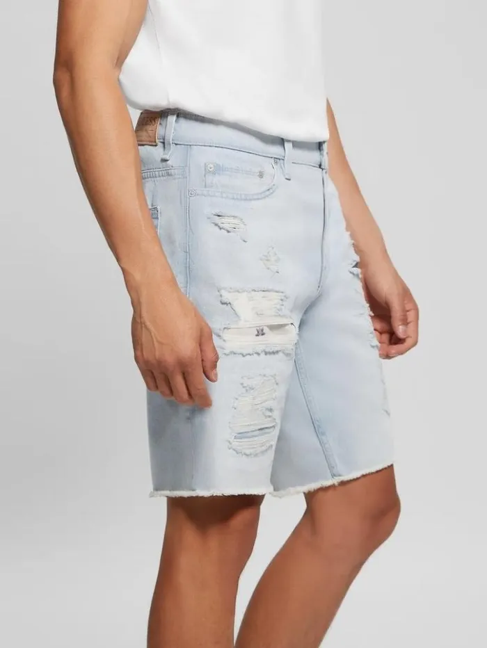 Men GUESS Jeans and Denim RipandRepair Regular Fit Denim Shorts Desert Sky
