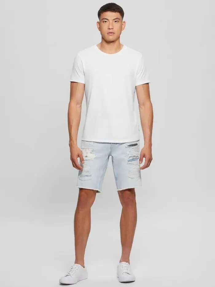 Men GUESS Jeans and Denim RipandRepair Regular Fit Denim Shorts Desert Sky
