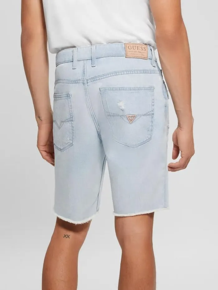 Men GUESS Jeans and Denim RipandRepair Regular Fit Denim Shorts Desert Sky