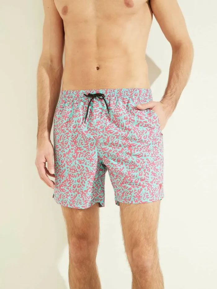 Men GUESS Pants and Shorts Abstract Swim Trunks Fuchsiablue Pixel