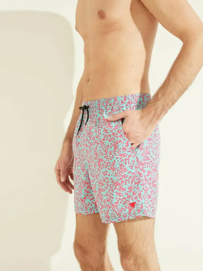 Men GUESS Pants and Shorts Abstract Swim Trunks Fuchsiablue Pixel