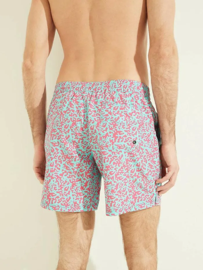 Men GUESS Pants and Shorts Abstract Swim Trunks Fuchsiablue Pixel
