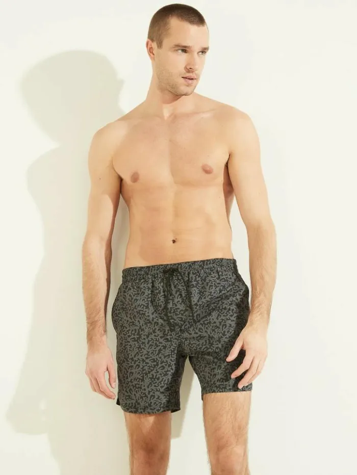 Men GUESS Pants and Shorts Abstract Swim Trunks Greyblk Pixel