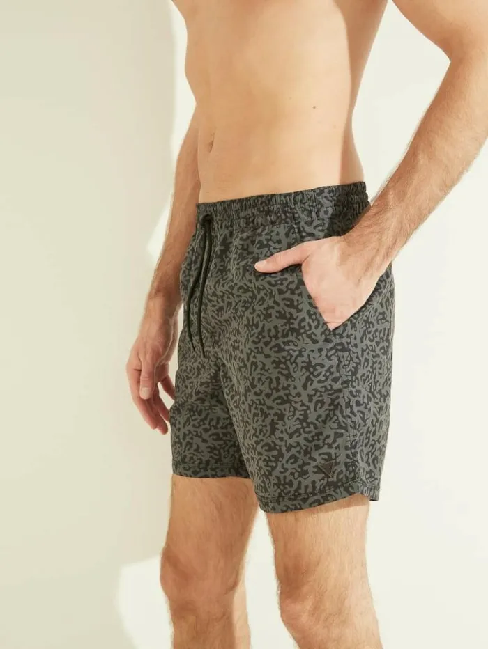 Men GUESS Pants and Shorts Abstract Swim Trunks Greyblk Pixel