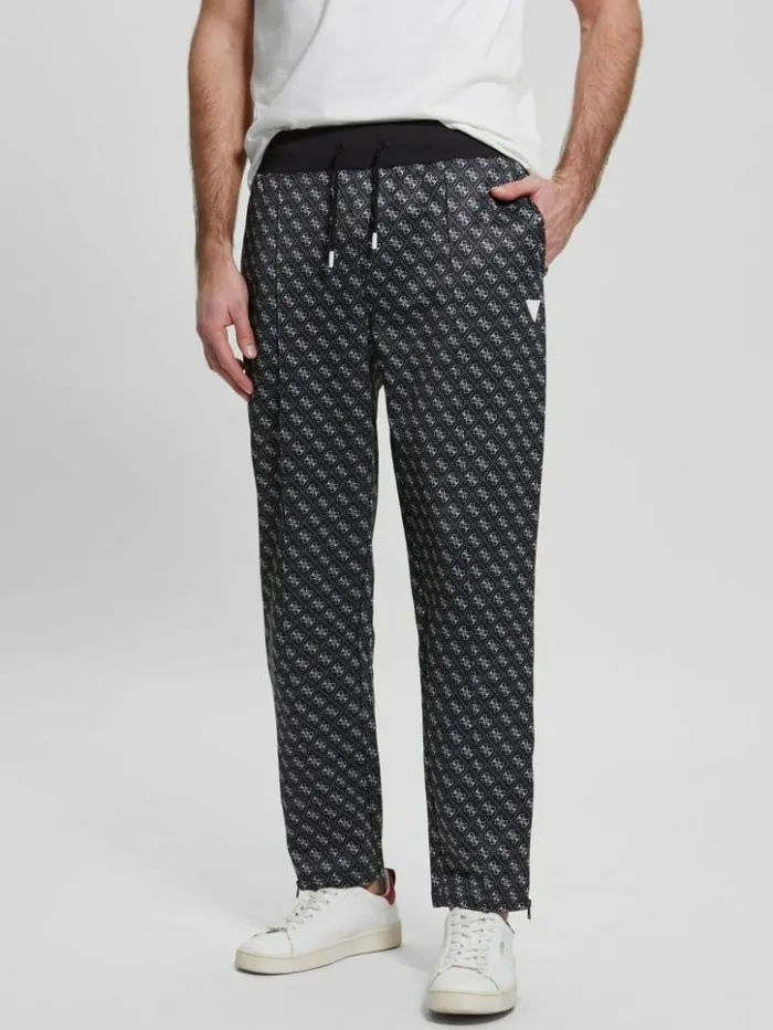 Men GUESS Pants and Shorts Eco Korbin Track Pants 4g Aop Jet Black