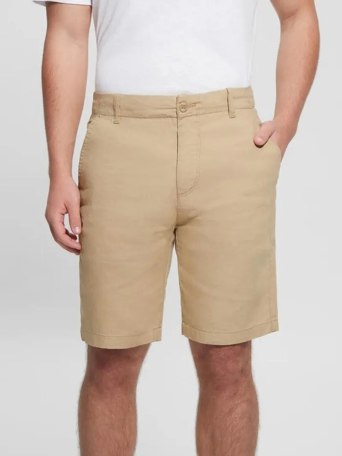 Men GUESS Pants and Shorts Eco Resort Linen Shorts Safari Tan