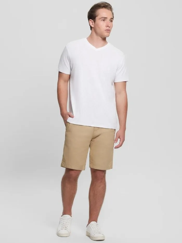 Men GUESS Pants and Shorts Eco Resort Linen Shorts Safari Tan