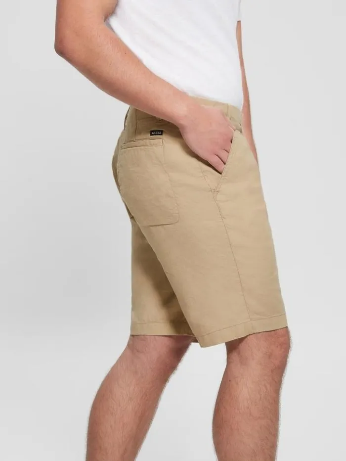 Men GUESS Pants and Shorts Eco Resort Linen Shorts Safari Tan