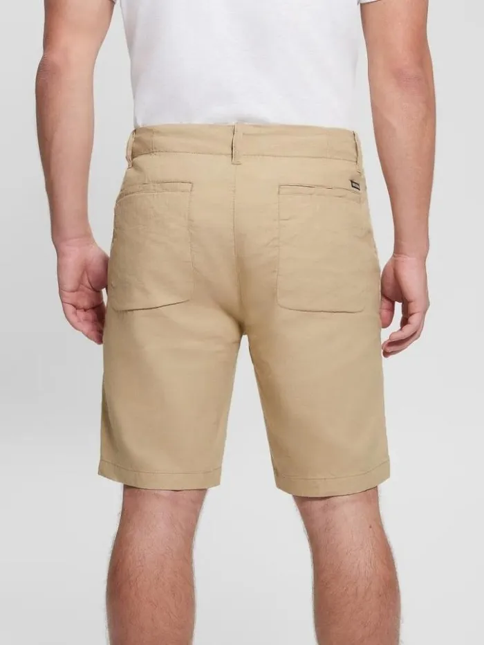Men GUESS Pants and Shorts Eco Resort Linen Shorts Safari Tan