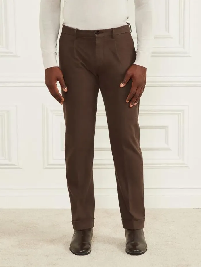 Men GUESS Pants and Shorts Ethan Twill RollUp Chino Pant Chocolate Brownie
