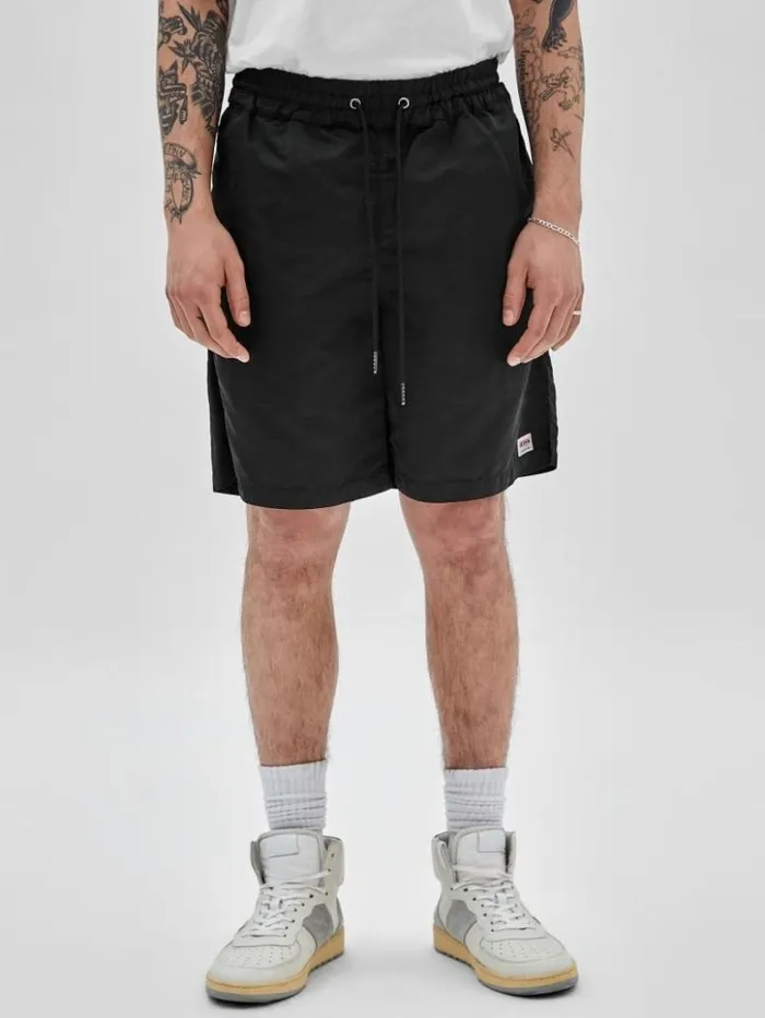 Men GUESS Pants and Shorts GUESS Originals Washed Nylon Shorts Jet Black Multi