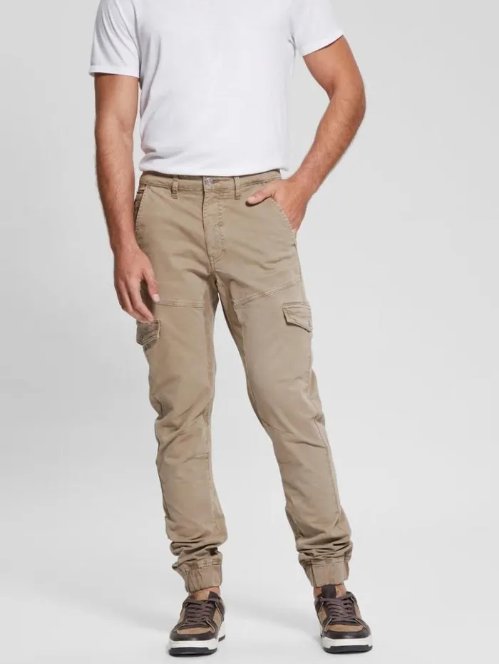 Men GUESS Pants and Shorts New Kombat Tapered Twill Pants Hashes Brown