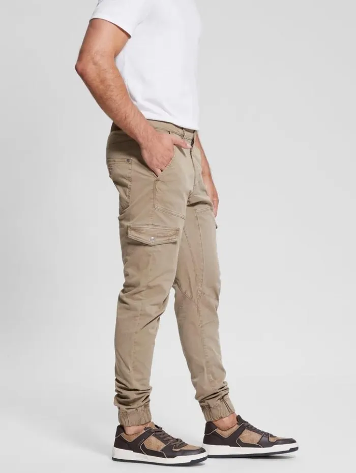 Men GUESS Pants and Shorts New Kombat Tapered Twill Pants Hashes Brown