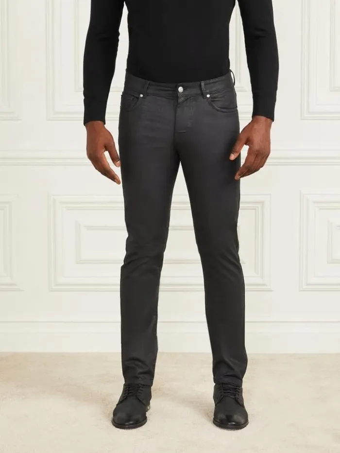 Men GUESS Pants and Shorts Orlando Jeans Black Leather Effect