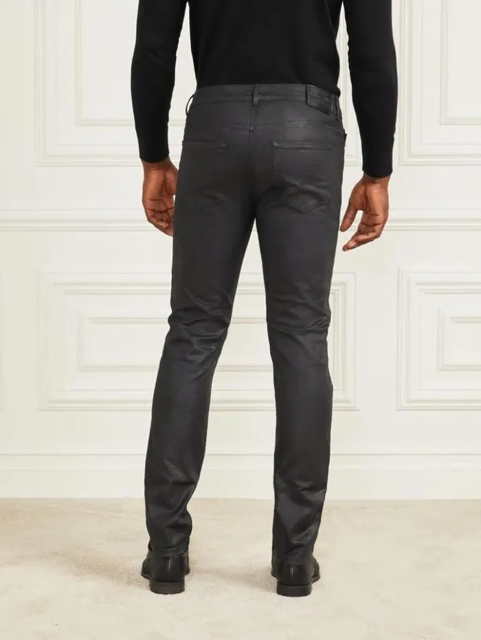 Men GUESS Pants and Shorts Orlando Jeans Black Leather Effect