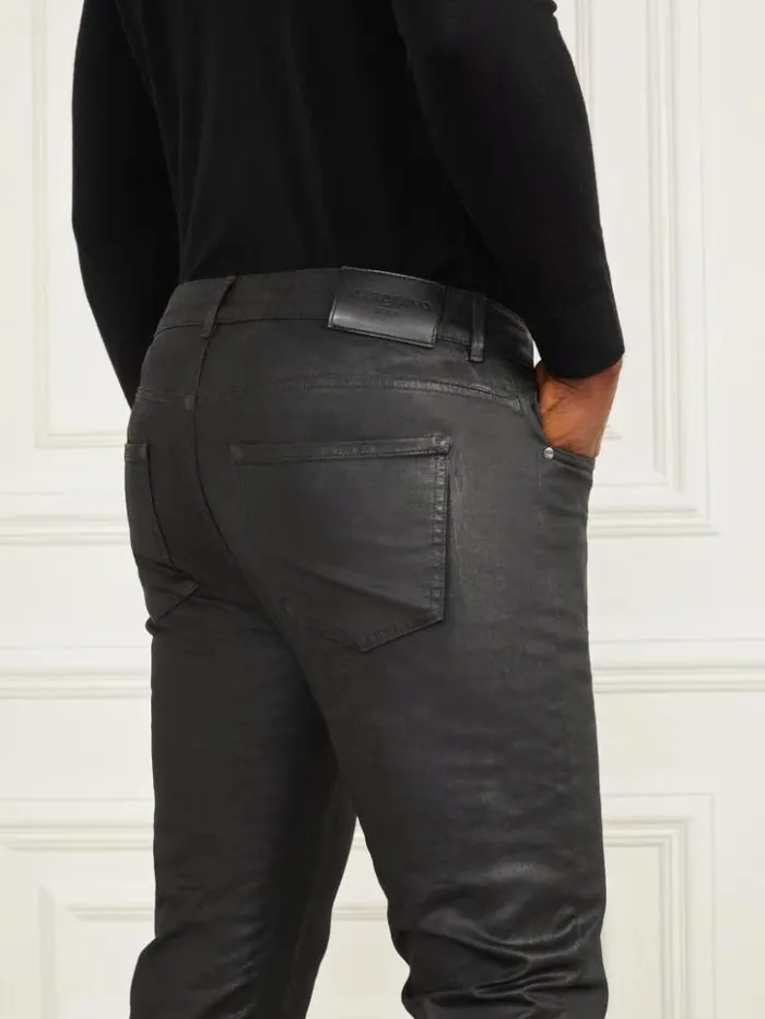 Men GUESS Pants and Shorts Orlando Jeans Black Leather Effect
