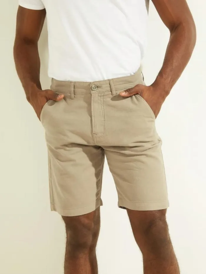 Men GUESS Pants and Shorts Otis Herringbone Chino Shorts Mossy Green Multi