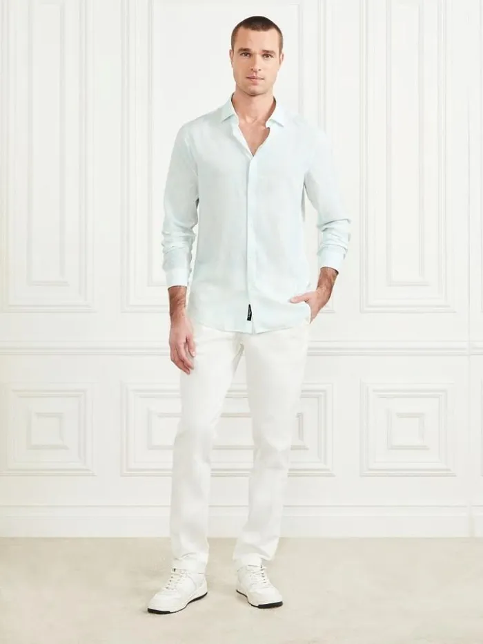 Men GUESS Shirts Eco Benny Paul Shirt Light Blue Tropical Fores