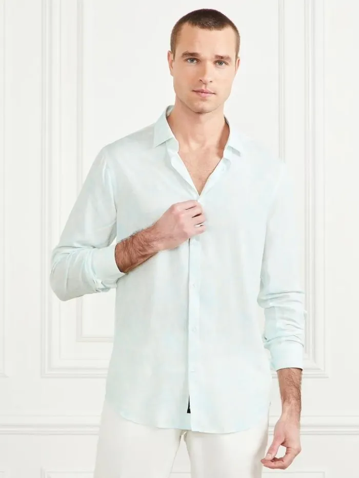 Men GUESS Shirts Eco Benny Paul Shirt Light Blue Tropical Fores