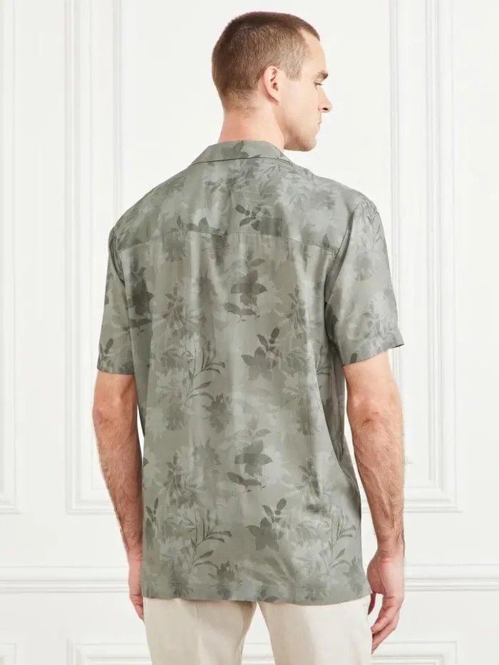 Men GUESS Shirts Eco Billy Bowling Shirt Mossy Green Flower Mimeti