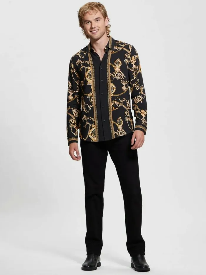 Men GUESS Shirts Eco Gold Chain Shirt Gold Chain Logo