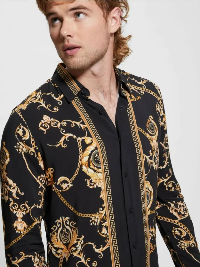 Men GUESS Shirts Eco Gold Chain Shirt Gold Chain Logo