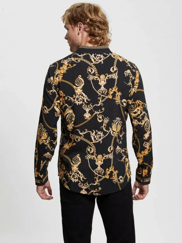 Men GUESS Shirts Eco Gold Chain Shirt Gold Chain Logo
