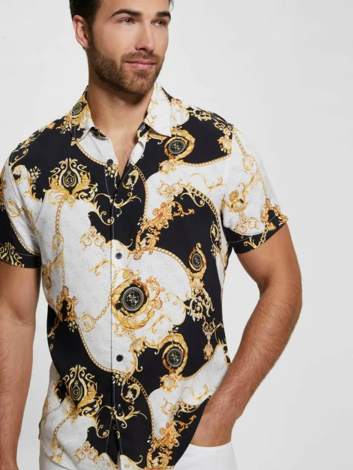 Men GUESS Shirts Eco Gold Chains Shirt Gold Chains