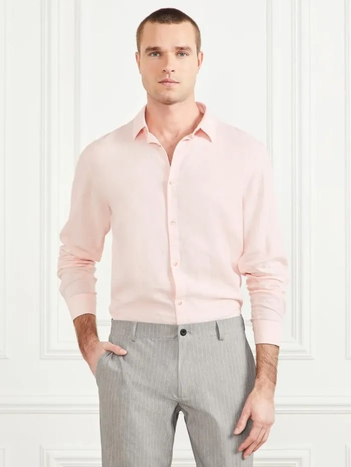 Men GUESS Shirts Eco Joe It LinenBlend Shirt Pink Good Vibes