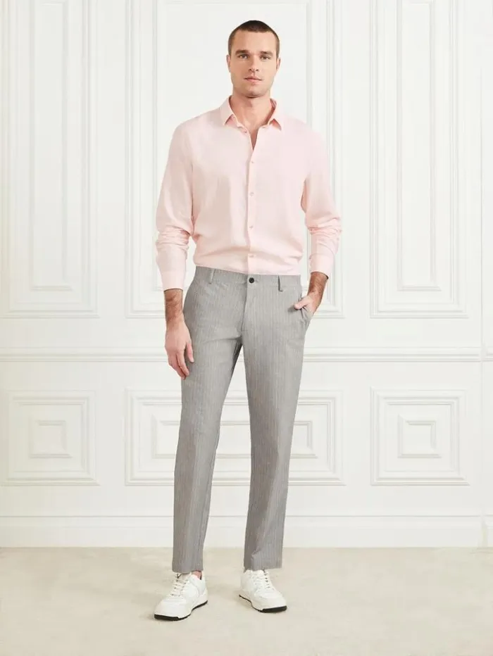 Men GUESS Shirts Eco Joe It LinenBlend Shirt Pink Good Vibes