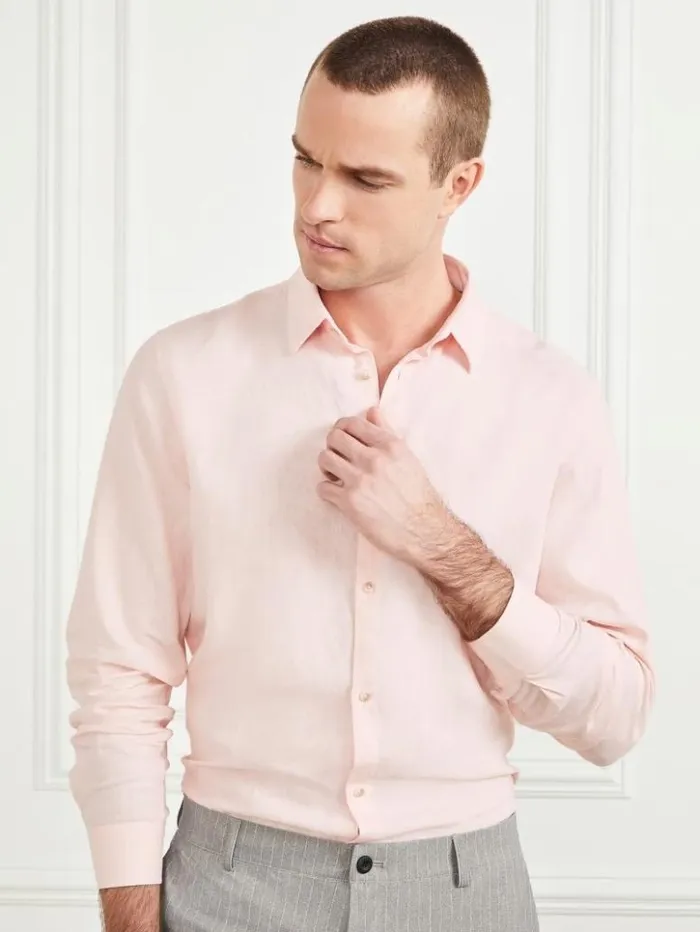 Men GUESS Shirts Eco Joe It LinenBlend Shirt Pink Good Vibes