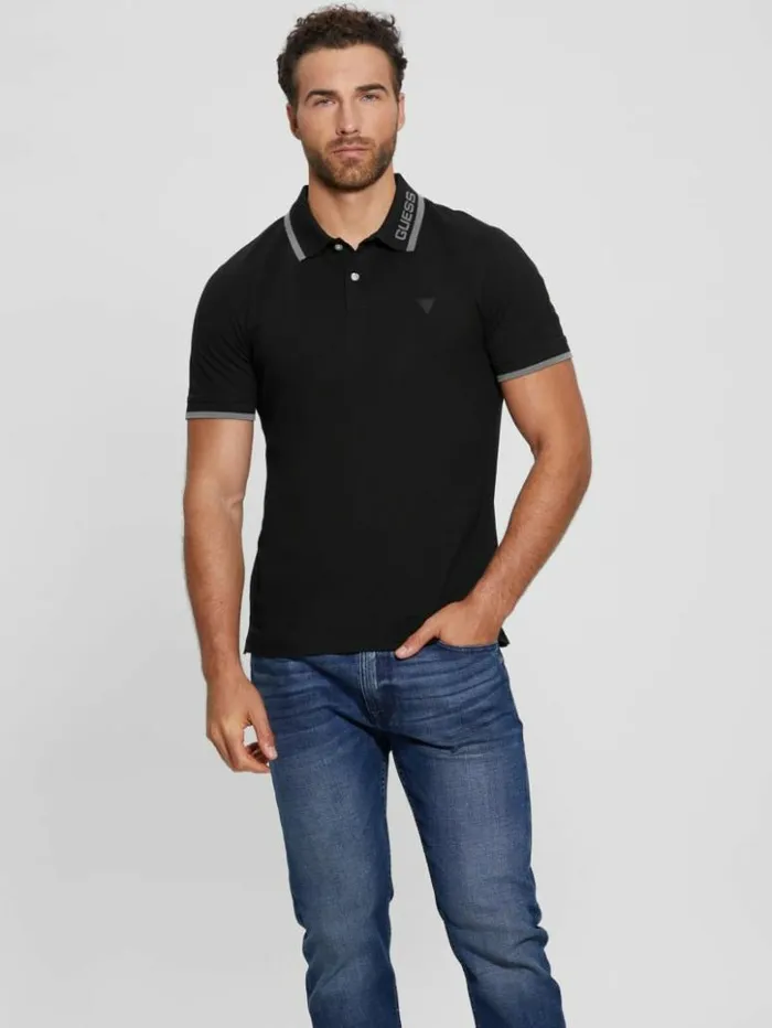 Men GUESS Shirts Eco Lyle Logo Polo Black