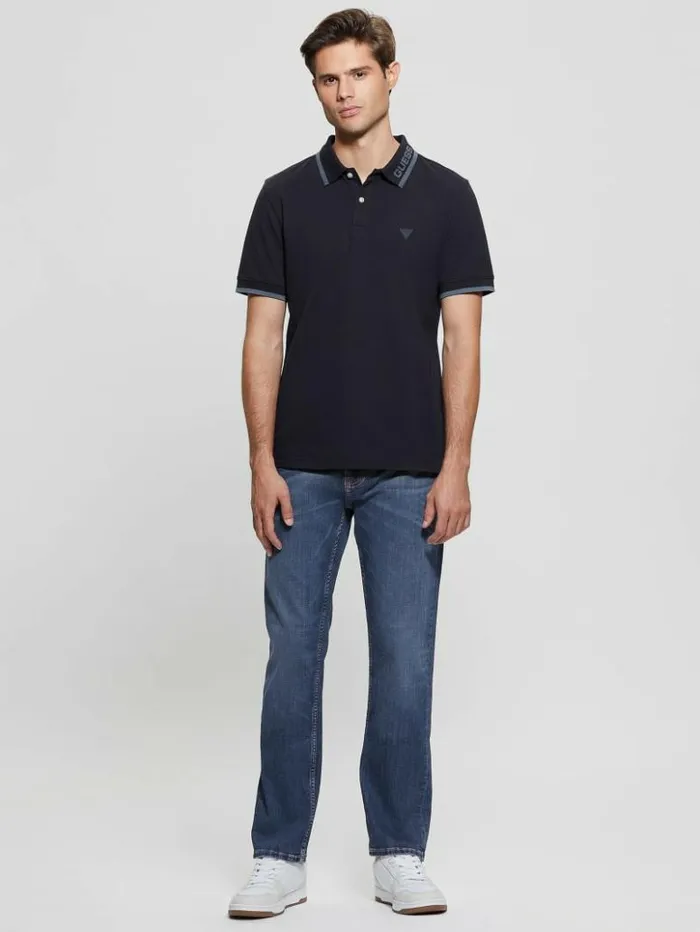 Men GUESS Shirts Eco Lyle Logo Polo Bleu lgant