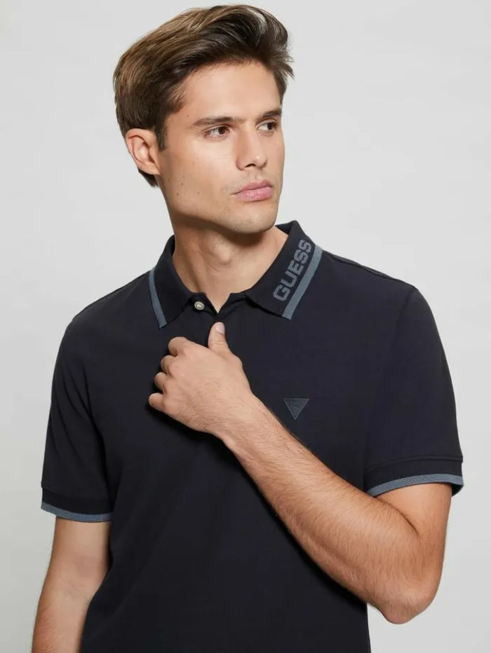 Men GUESS Shirts Eco Lyle Logo Polo Bleu lgant