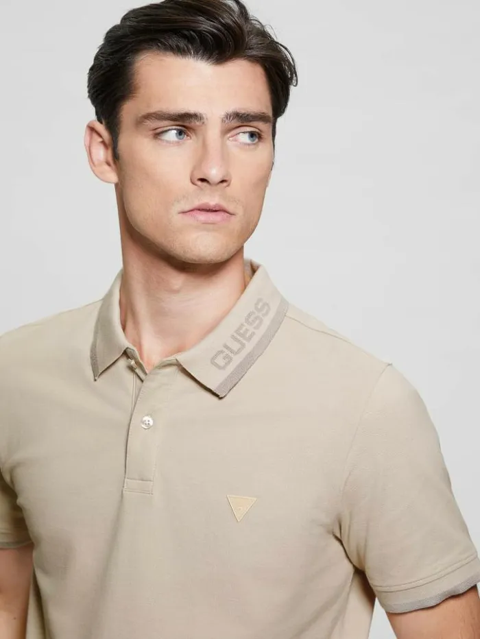 Men GUESS Shirts Eco Lyle Logo Polo Light Oak
