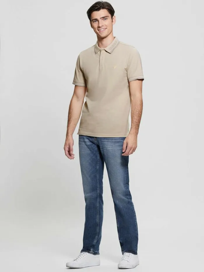 Men GUESS Shirts Eco Lyle Logo Polo Light Oak