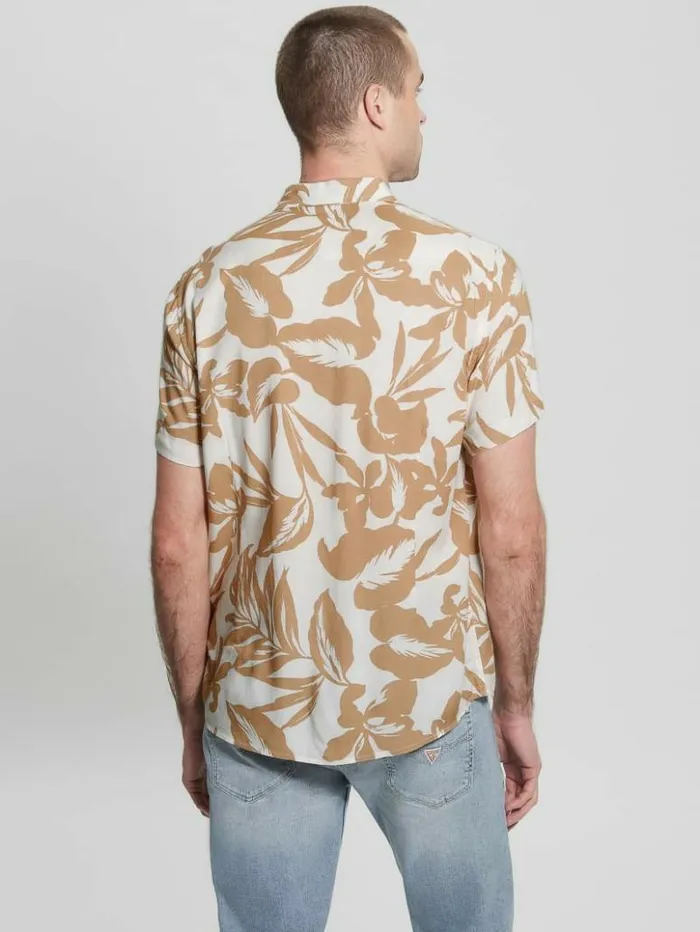 Men GUESS Shirts Eco Rayon Retro Palm Shirt Retro Palm Tan