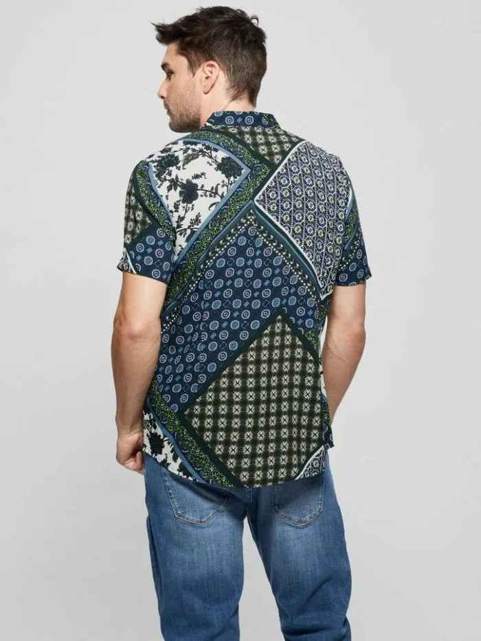 Men GUESS Shirts Eco Rayon Scarf Shirt Geo Tile Scarf
